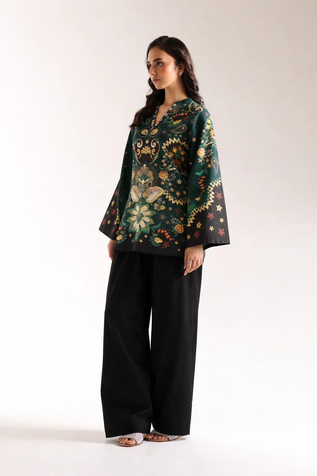 Emerald Green Printed 2 Piece (Shirt aur Trouser)