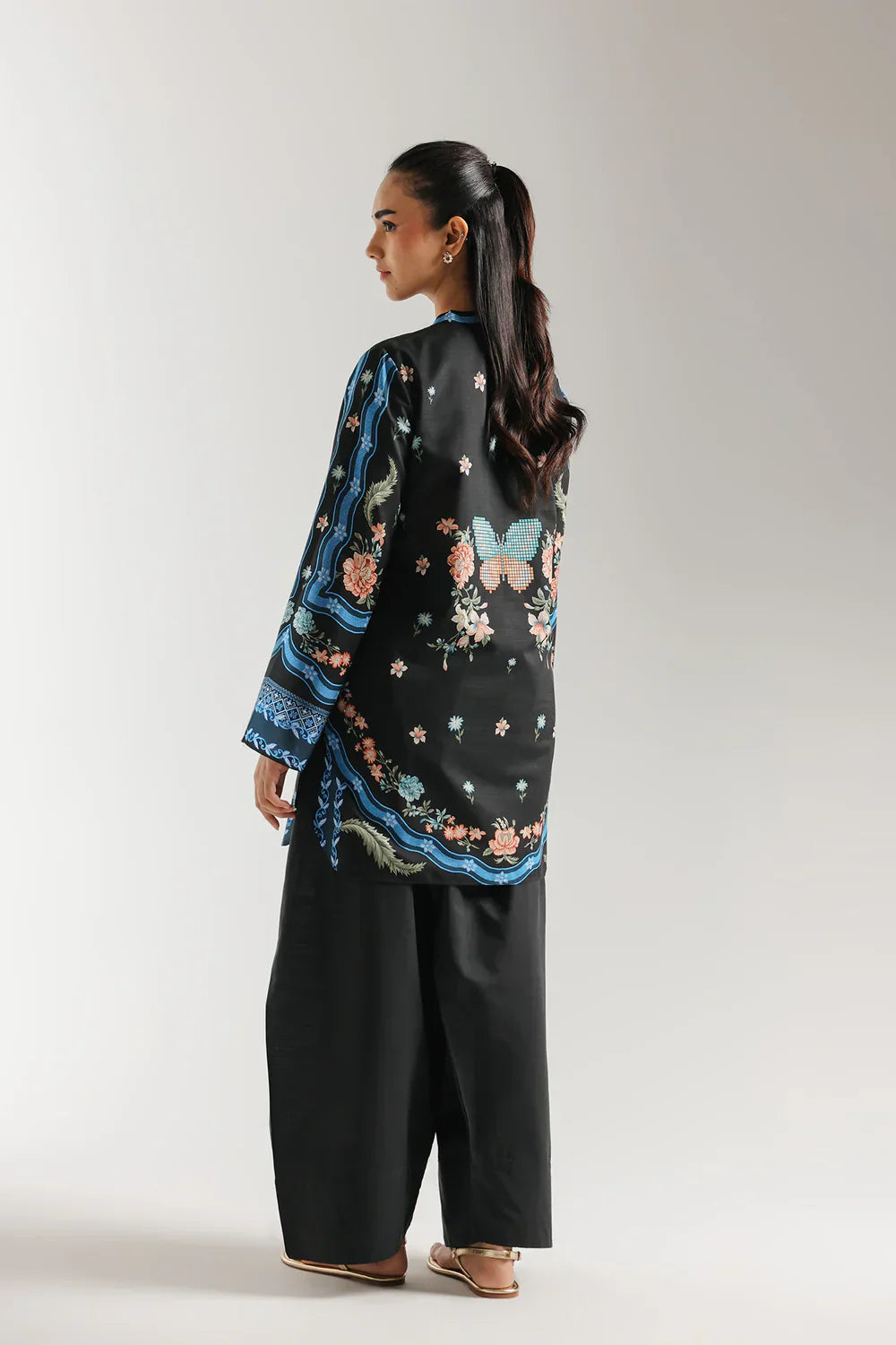 Black Floral Printed 2 Piece (Shirt aur Trouser)