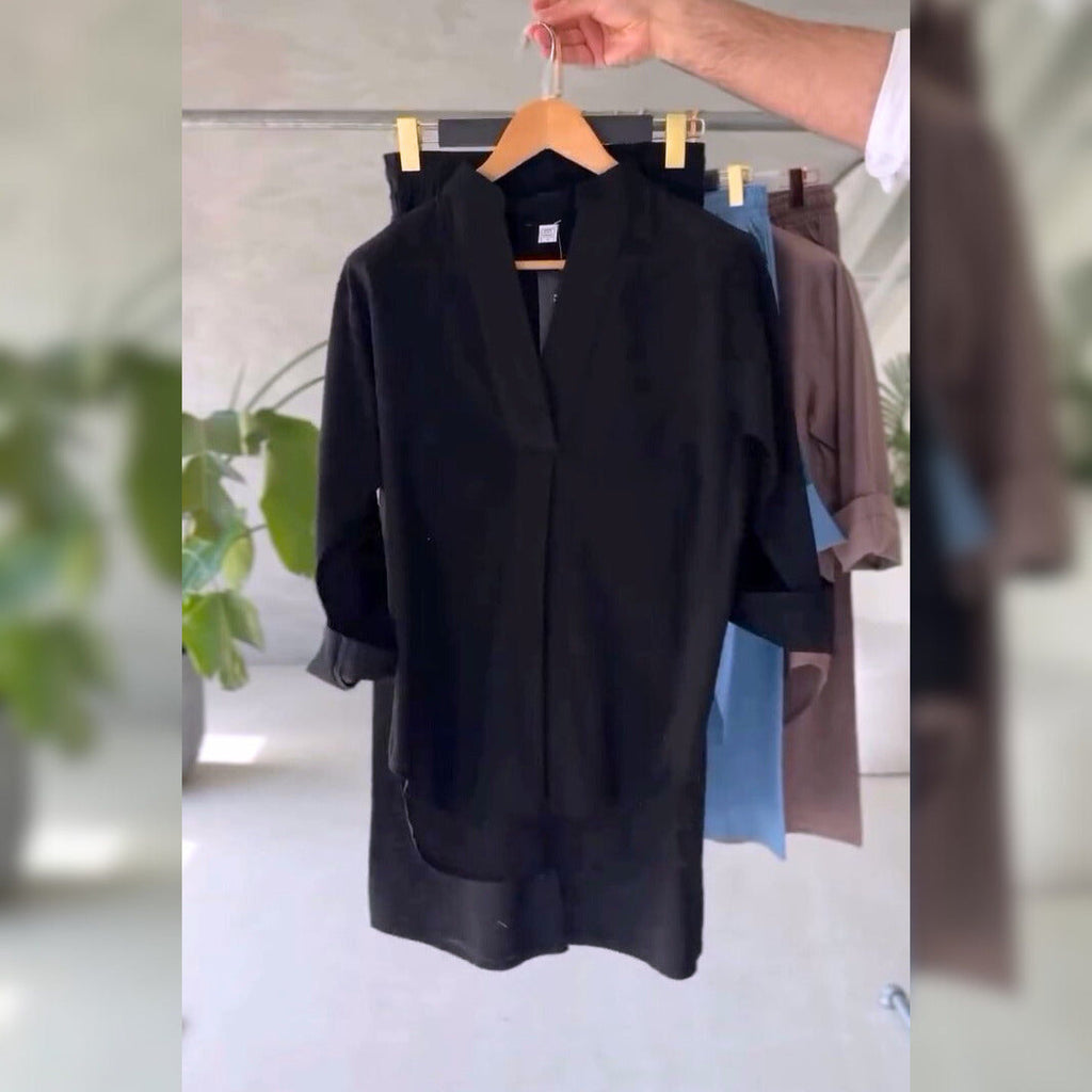 Women's V-Neck Pure Cotton Stuff  Shirt & Trouser Set