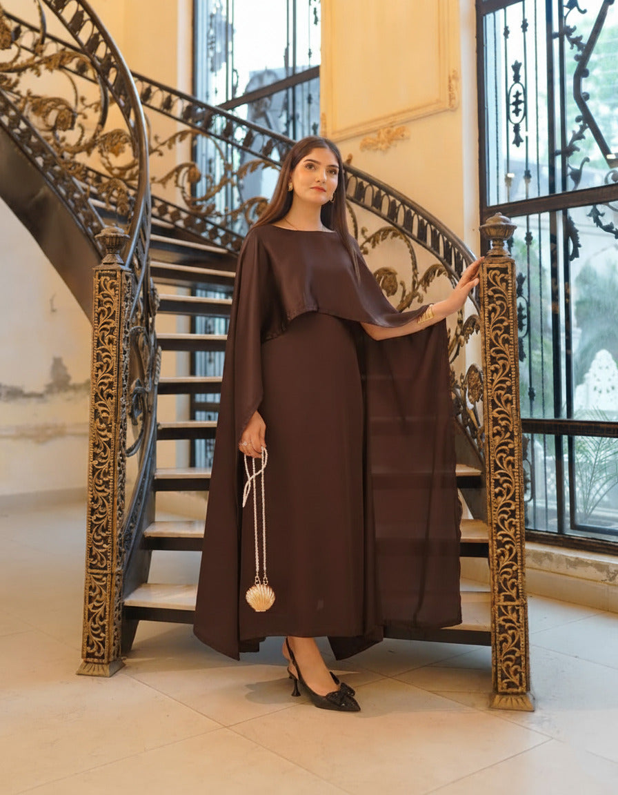 Cap Shawl with long body fitted Maxi 2pcs silk stuff