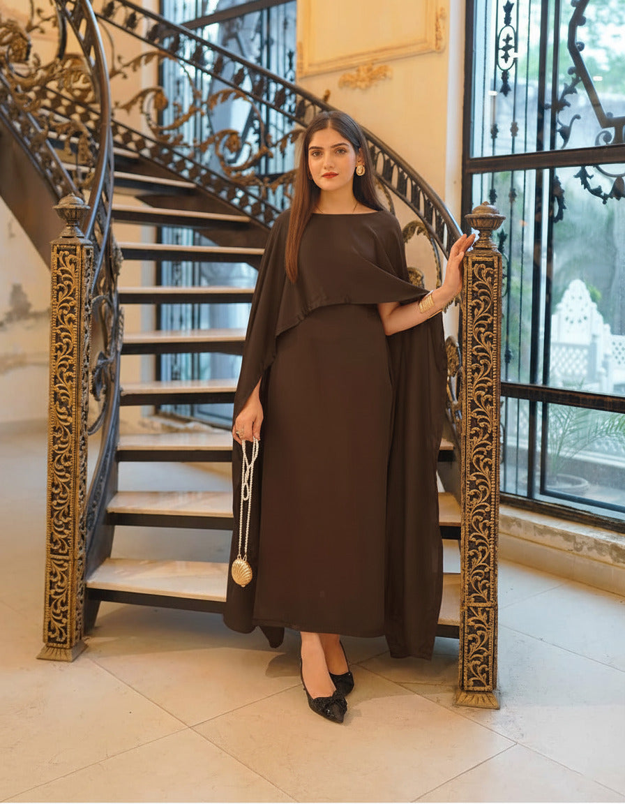 Cap Shawl with long body fitted Maxi 2pcs silk stuff