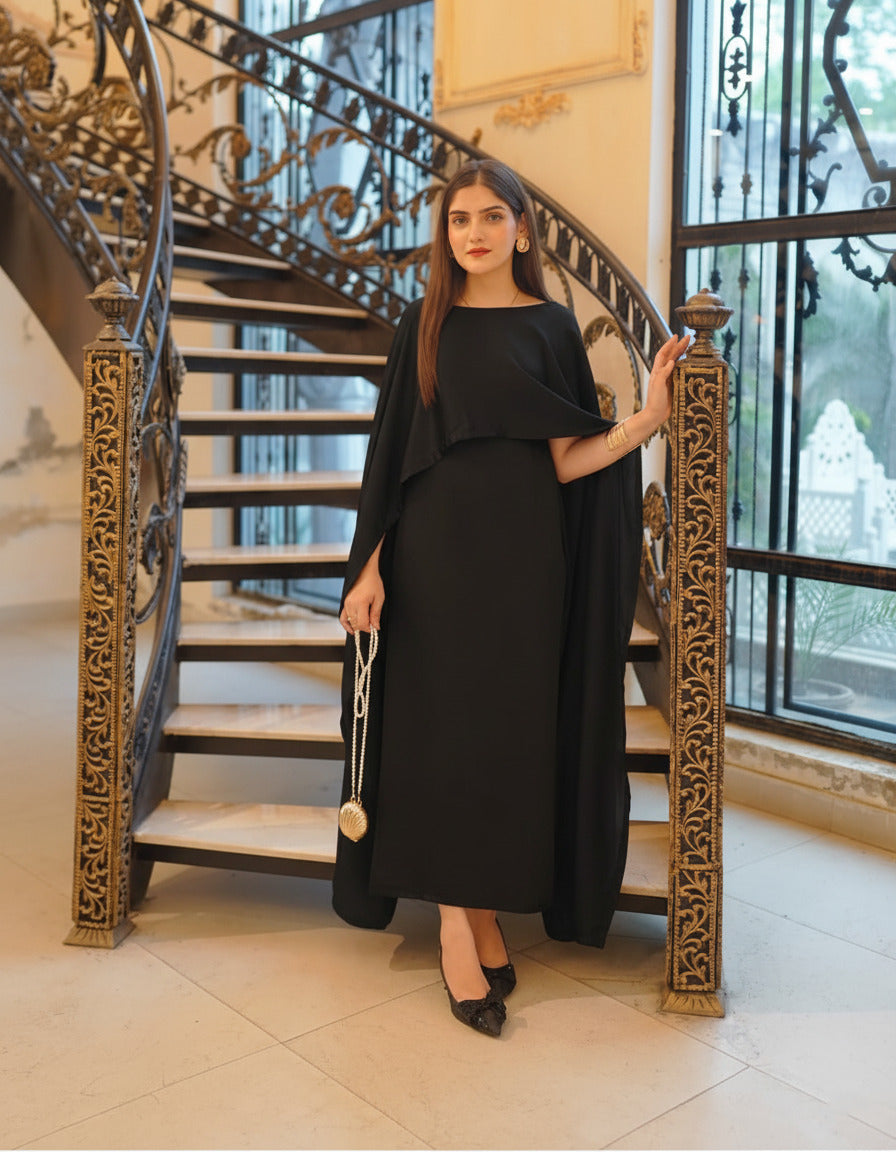 Cap Shawl with long body fitted Maxi 2pcs silk stuff