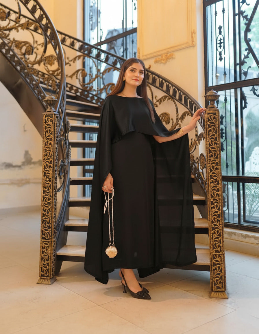 Cap Shawl with long body fitted Maxi 2pcs silk stuff