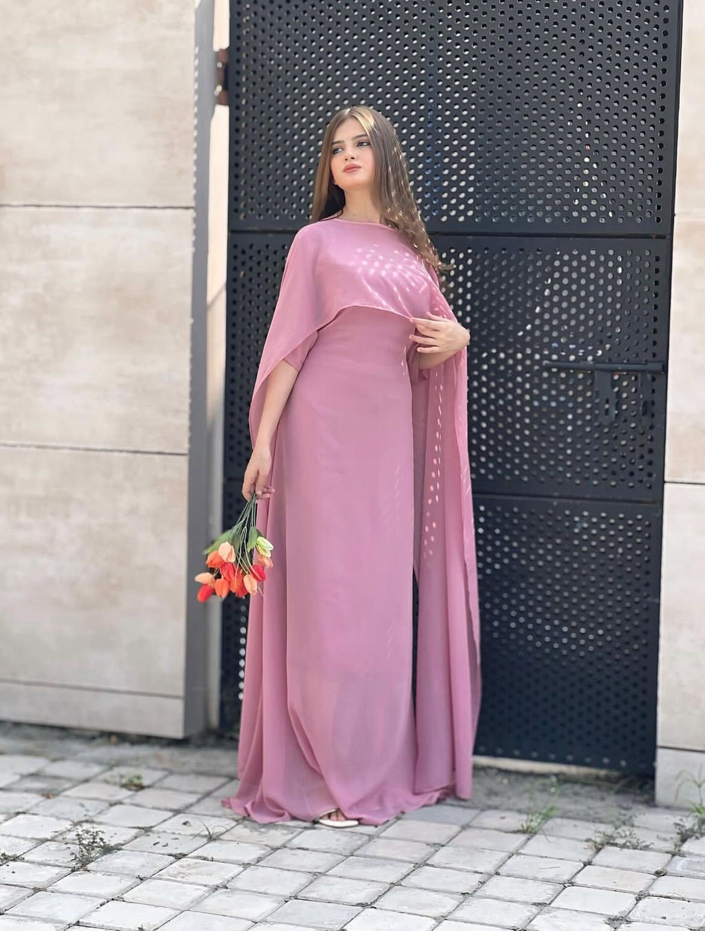 Cap Shawl with long body fitted Maxi 2pcs shefone stuff
