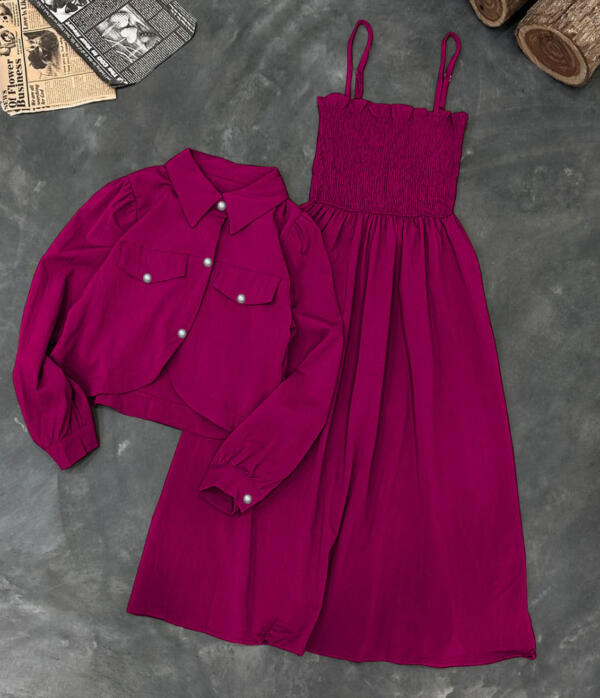 Kaaj Button Coaty with Gazzer Romper Frock 2 Pcs
