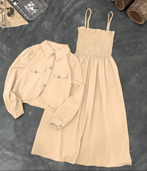 Kaaj Button Coaty with Gazzer Romper Frock 2 Pcs