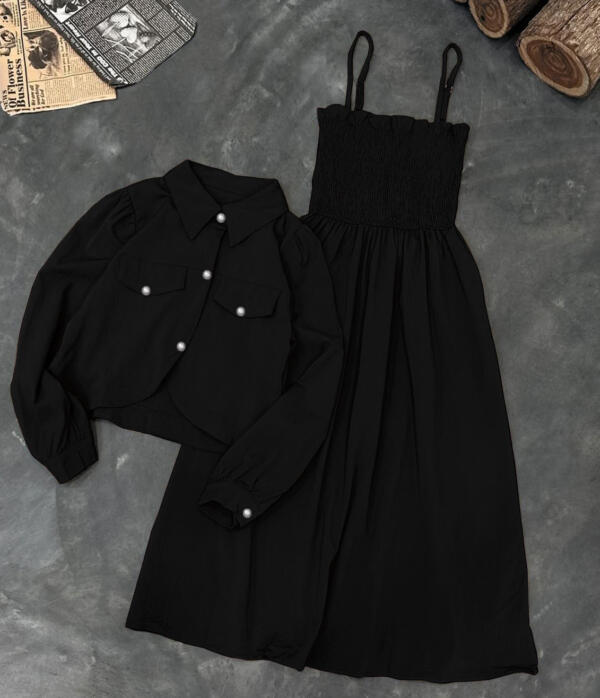 Kaaj Button Coaty with Gazzer Romper Frock 2 Pcs