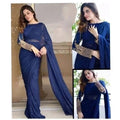 Stiched Pearls Embroidered Saree With Petticoat And Blouse (3 Colour)