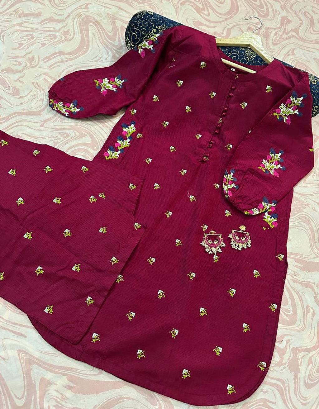 Bouti Embroidered Round Shirt with Embroidered Flapper 2PCs