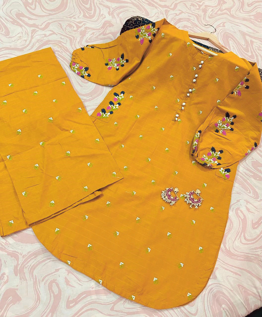 Bouti Embroidered Round Shirt with Embroidered Flapper 2PCs