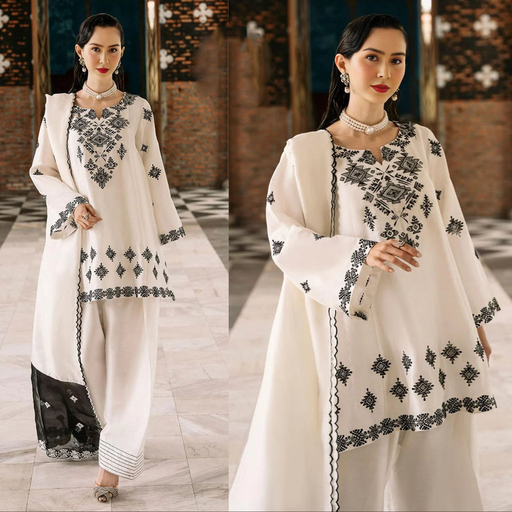 Embroidered Cotton Farshi Set 3-Piece