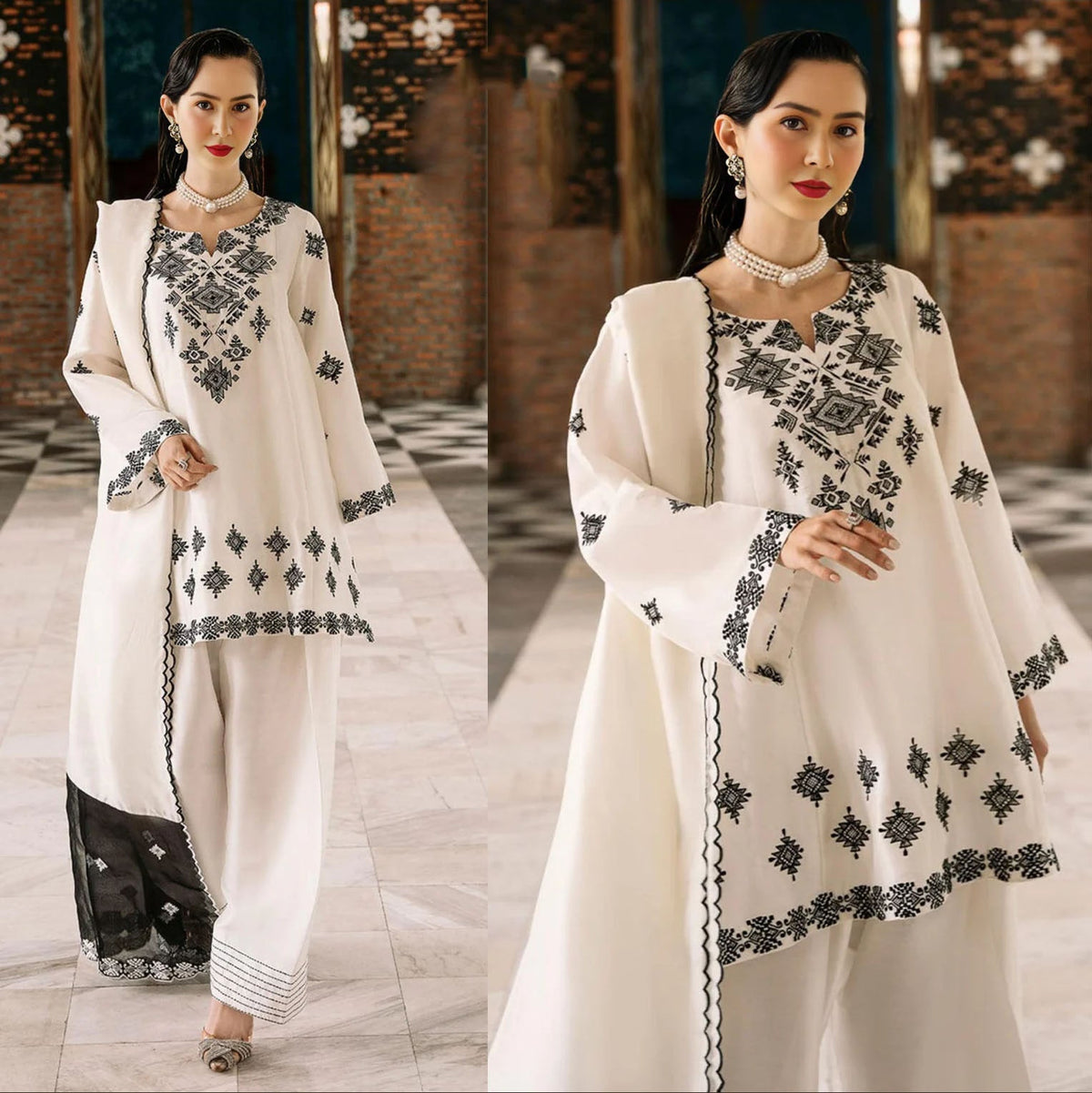 Embroidered Cotton Farshi Set 3-Piece