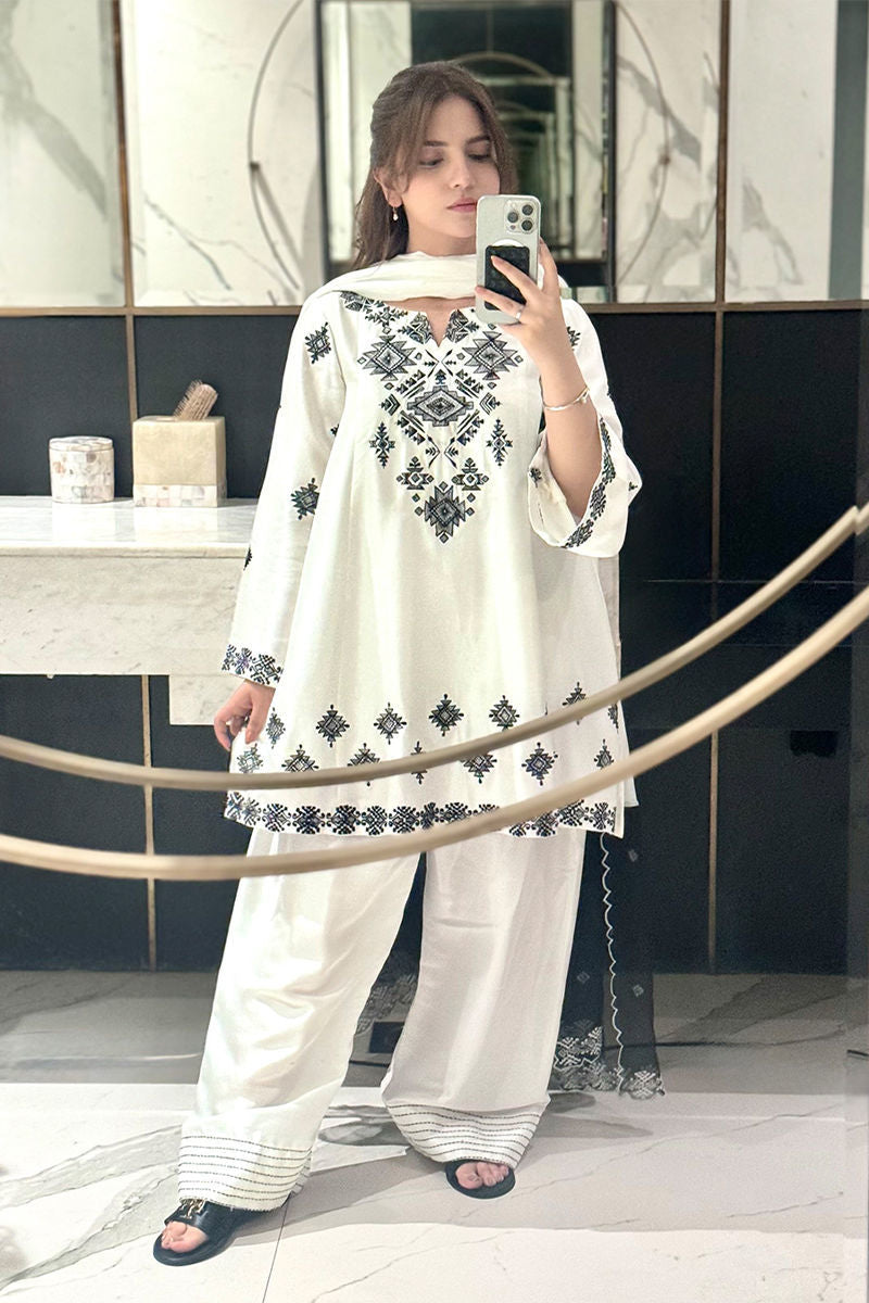 Embroidered Cotton Farshi Set 3-Piece