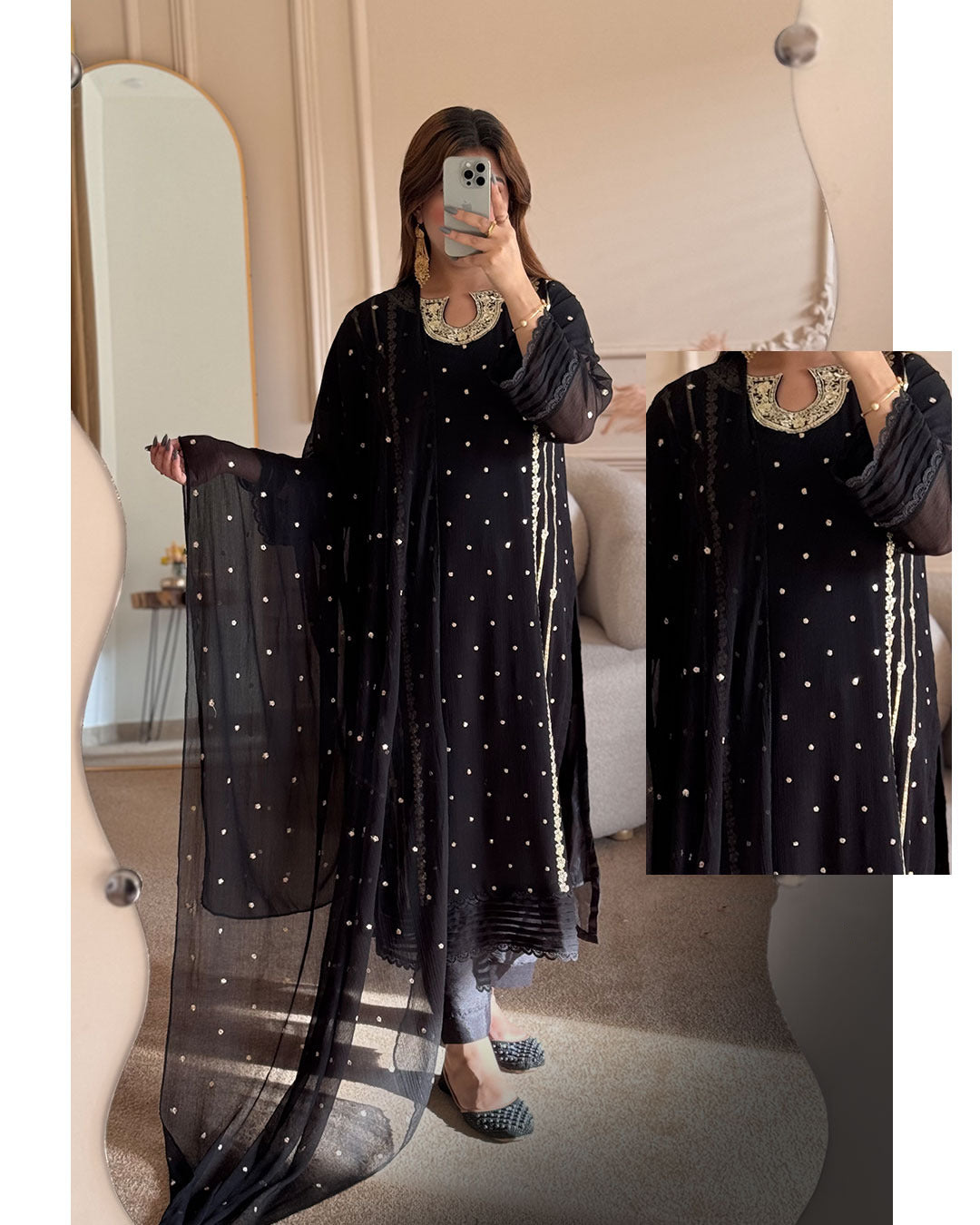 EID ARRIVALS  Neck lining Sequence Embroidered  3PCs