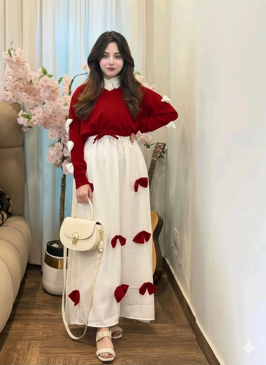 Sleeves Top With Contrast Bow