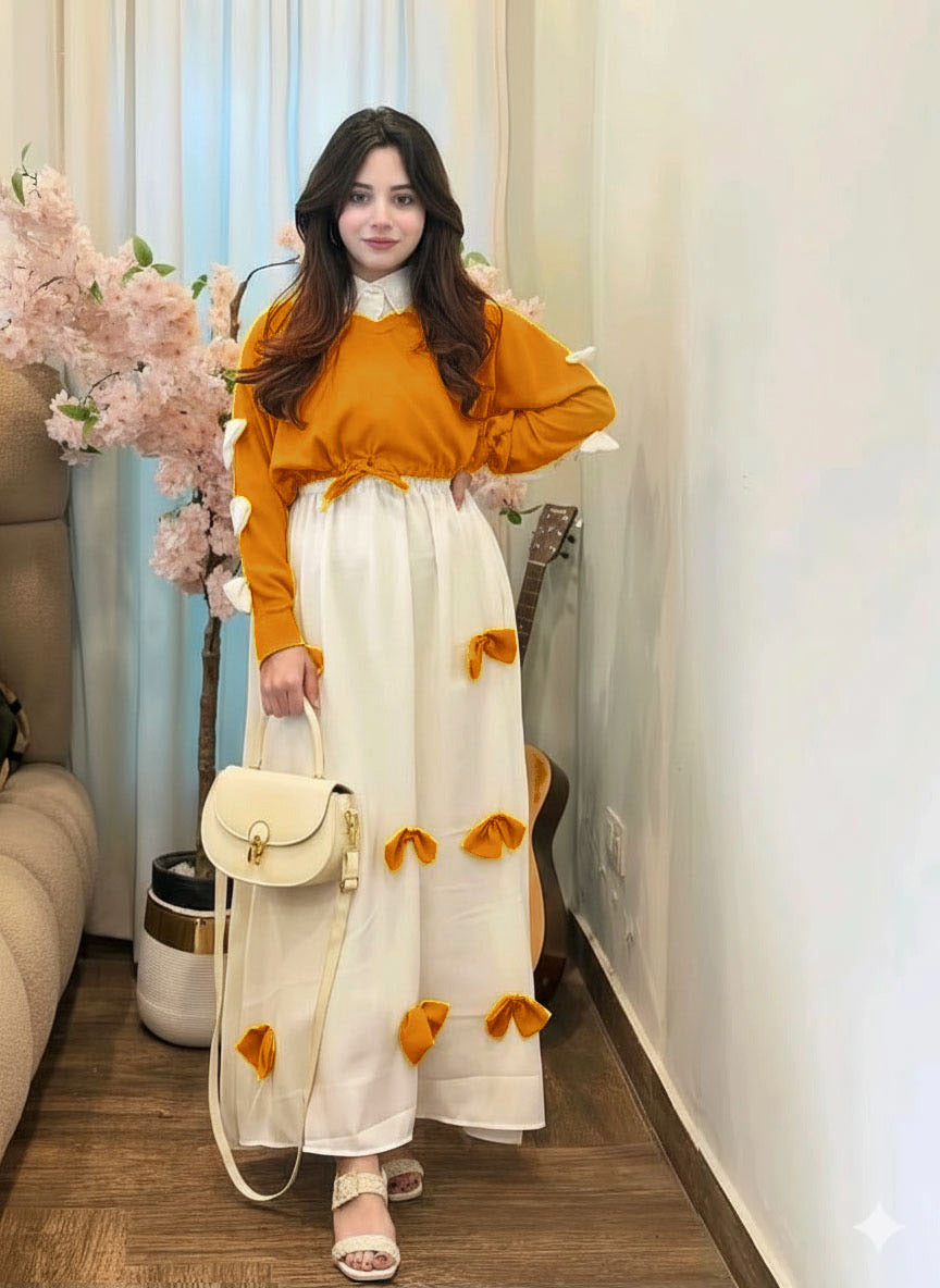Sleeves Top With Contrast Bow