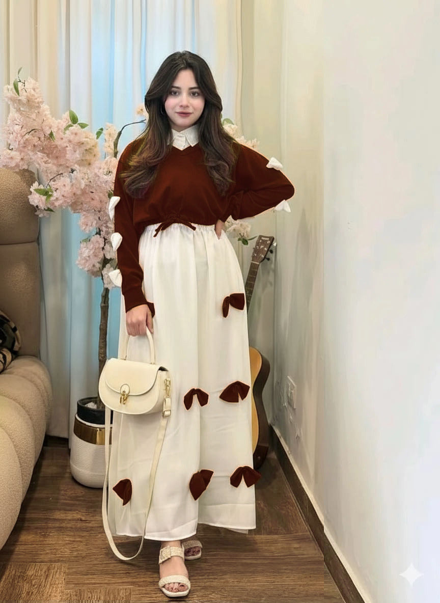 Sleeves Top With Contrast Bow