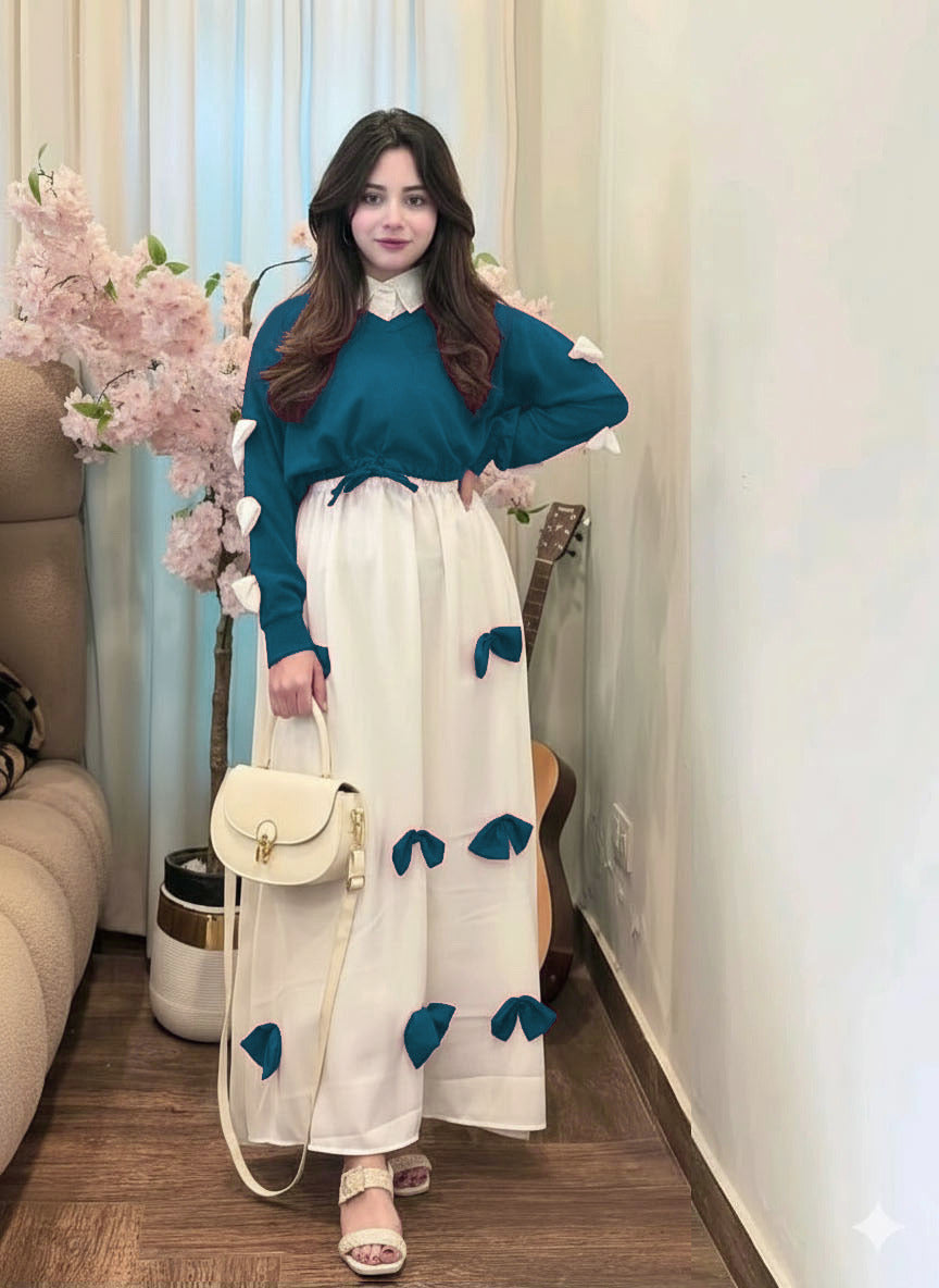 Sleeves Top With Contrast Bow