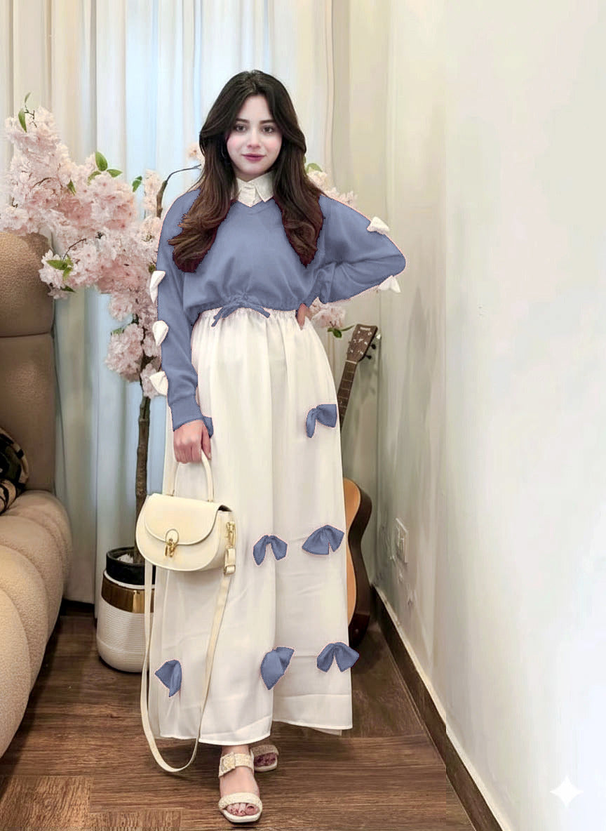 Sleeves Top With Contrast Bow