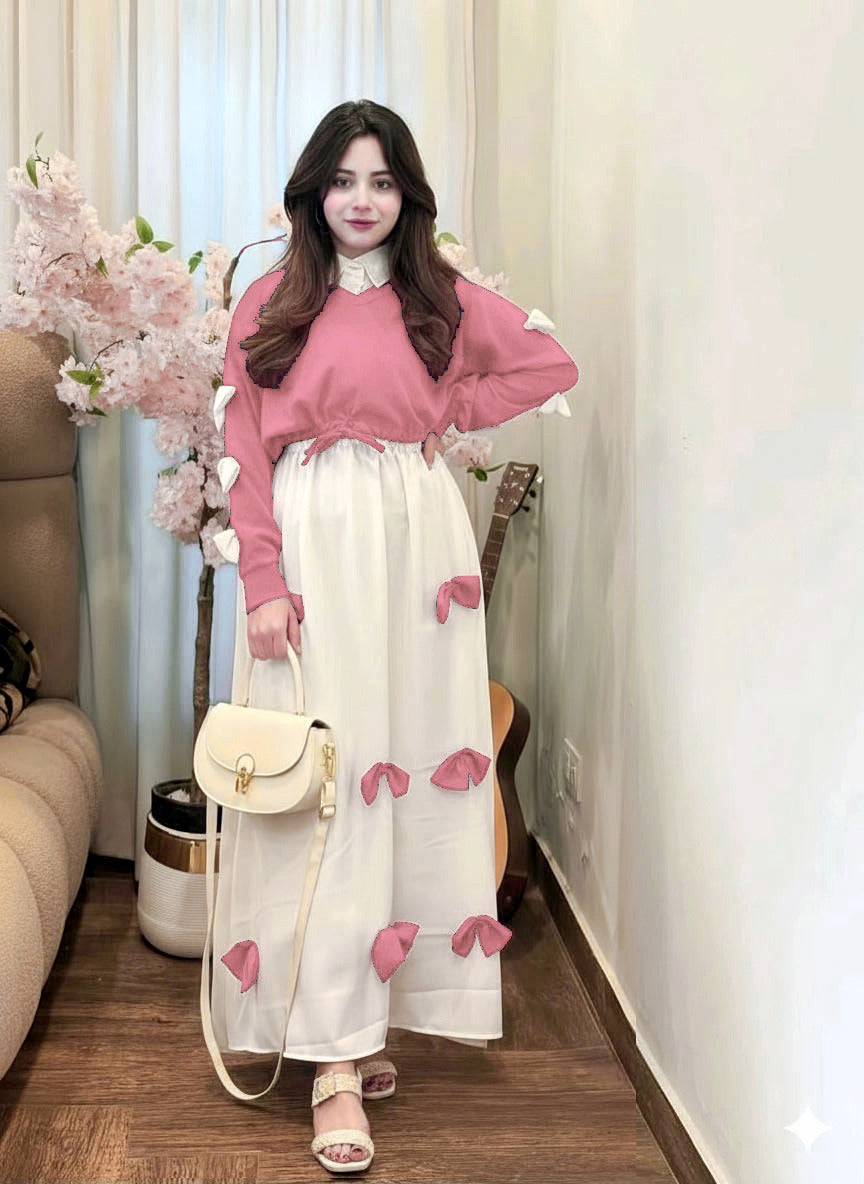 Sleeves Top With Contrast Bow