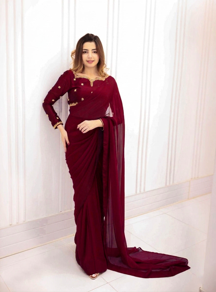 Elegant Shamose Silk Embroidered Party Wear Saree