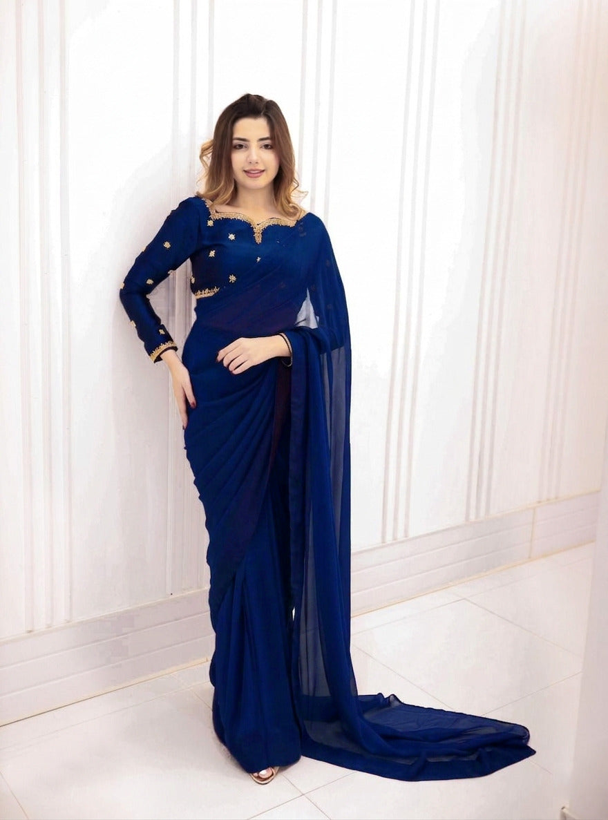 Elegant Shamose Silk Embroidered Party Wear Saree