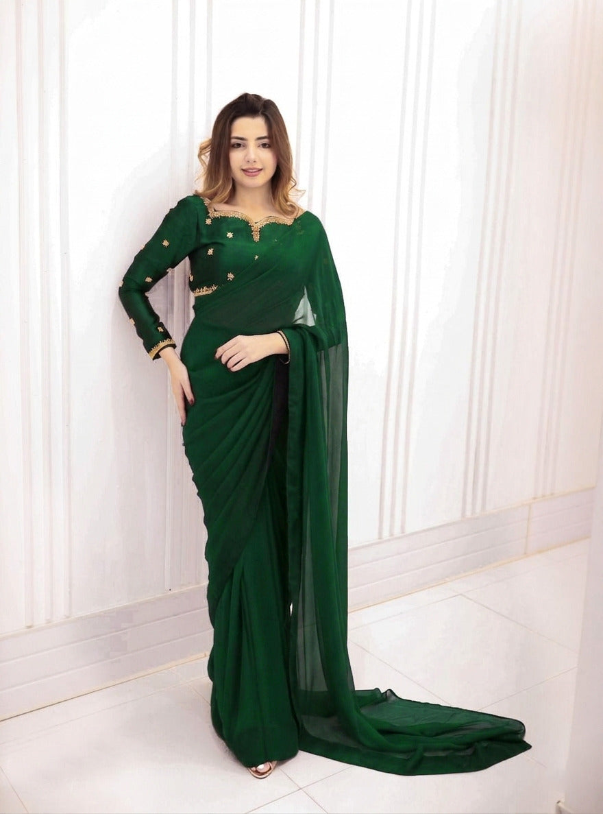 Elegant Shamose Silk Embroidered Party Wear Saree