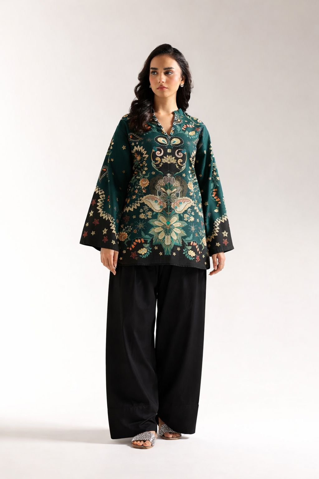 Emerald Green Printed 2 Piece (Shirt aur Trouser)