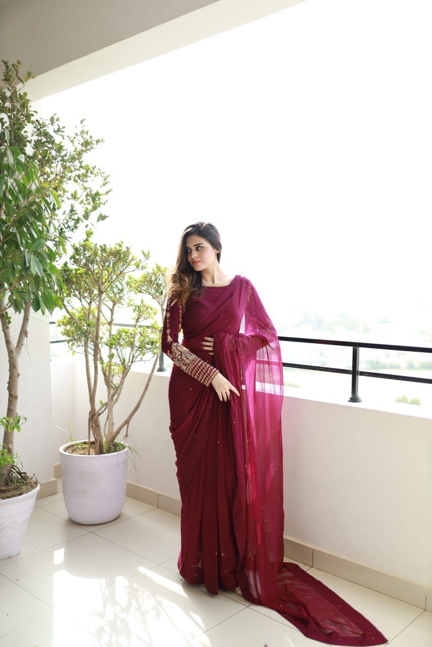 New Pearl Sare With Embroidery Blouse
