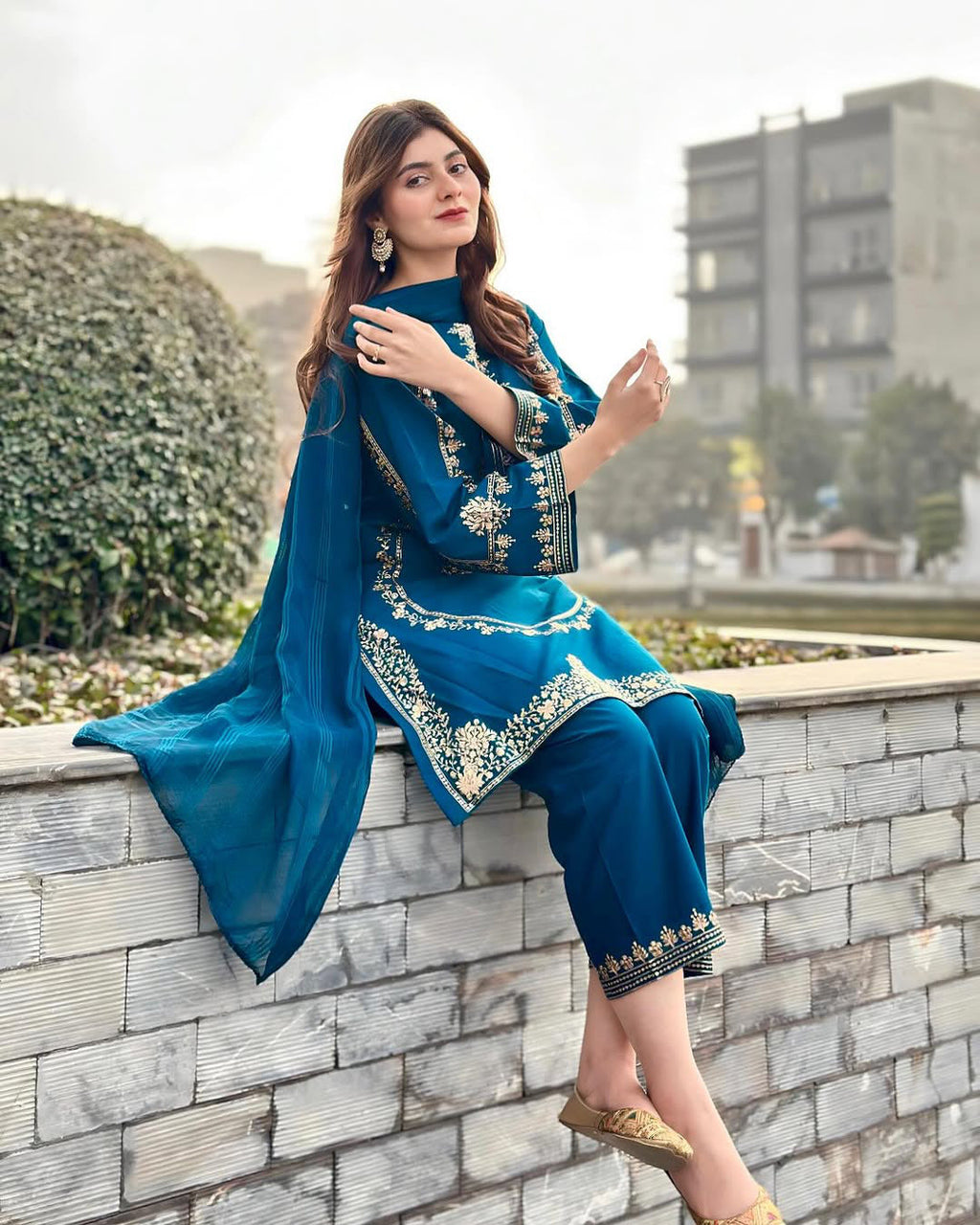 Sequence Embroidered on Shirt, Sleeves with Embroidered Trouser 3PCs