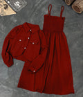 Kaaj Button Coaty with Gazzer Romper Frock 2 Pcs
