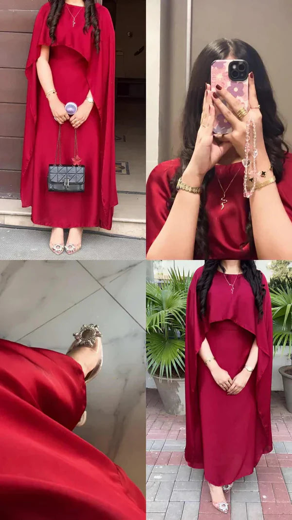 Cap Shawl with long body fitted Maxi 2pcs silk stuff